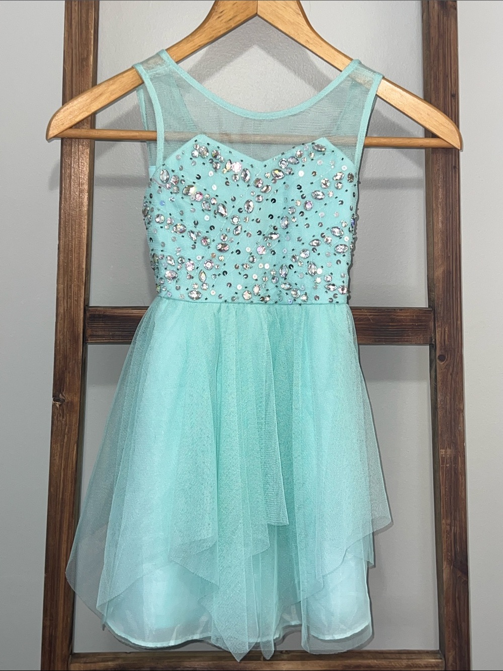 Rare Editions Aqua Beaded Tulle Girls Party Dress